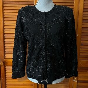 Vintage Adrienne Vittadini Black Embroidered Wool Blazer